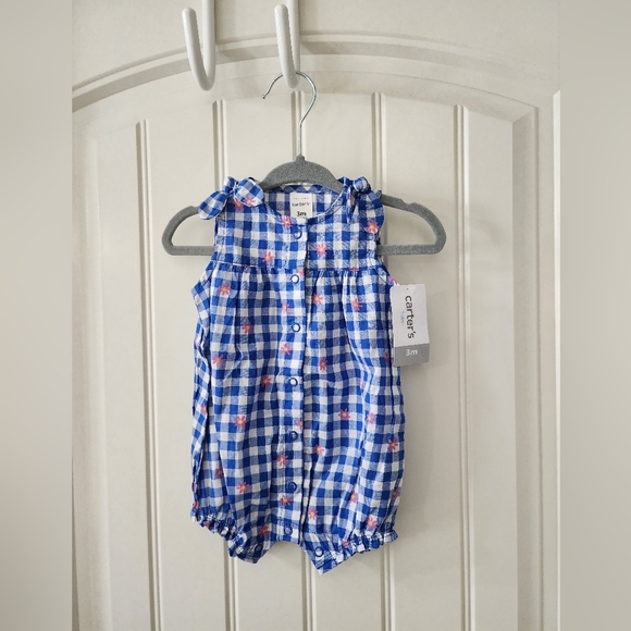 Carter's baby girl bubble gingham floral romper - Picture 3 of 4